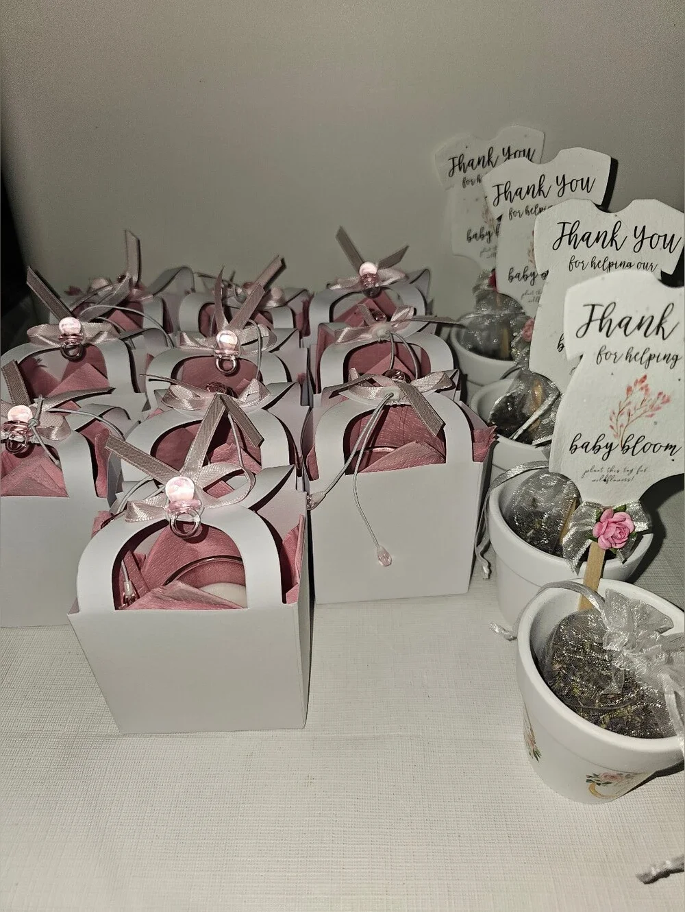 Party Votive Candle- Rose Pink Gift Boxes With Pink Pacifier On Top/Baby Shower
